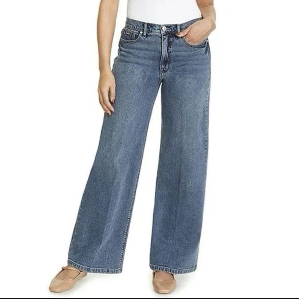 Nine West Wide Leg Jeans Womens 16 Blue Medium Wash Stretch NEW
